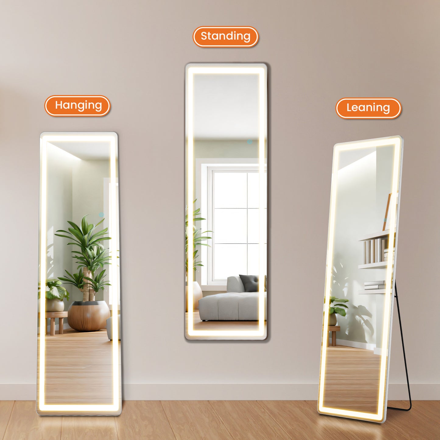 3-Color LED Makeup Mirror with Lights & Touch Control
