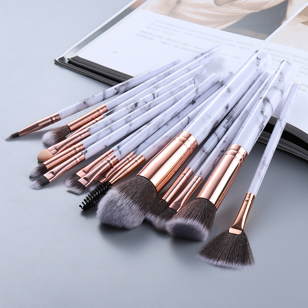 15-Piece Marbled Design Makeup Brush Set – Elegant, Soft & Professional
