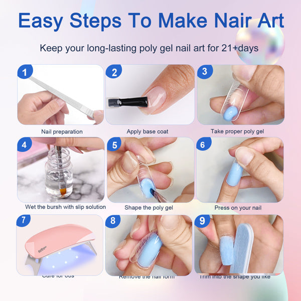 Premium 6‑Piece Polygel Kit with UV Lamp, Slip & Primer